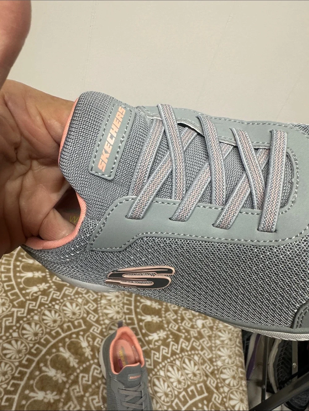 Skechers Gray with Coral Lined Slip-On Lace Sneakers